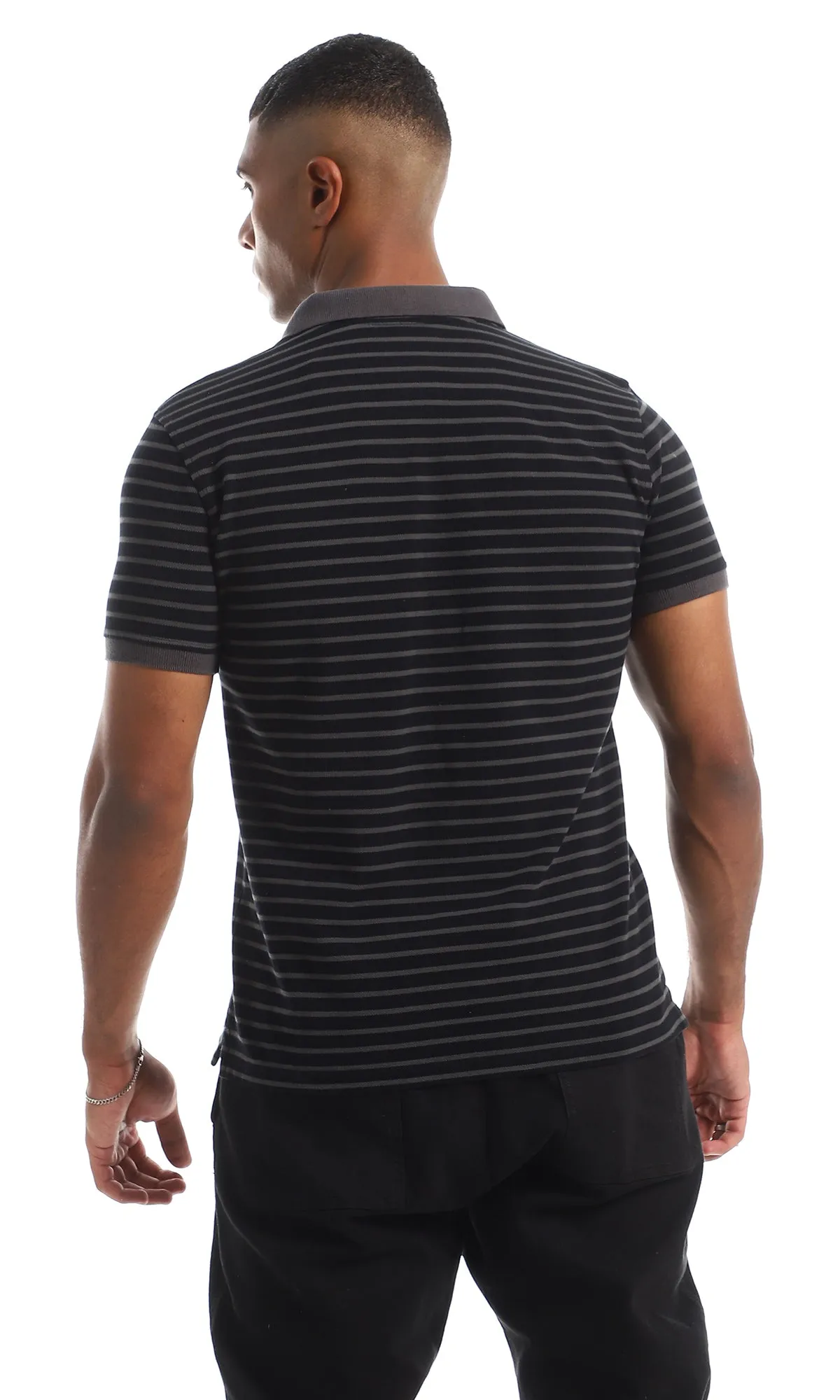 97909 Pique Horizontal Stripe Polo Shirt - Grey & Black
