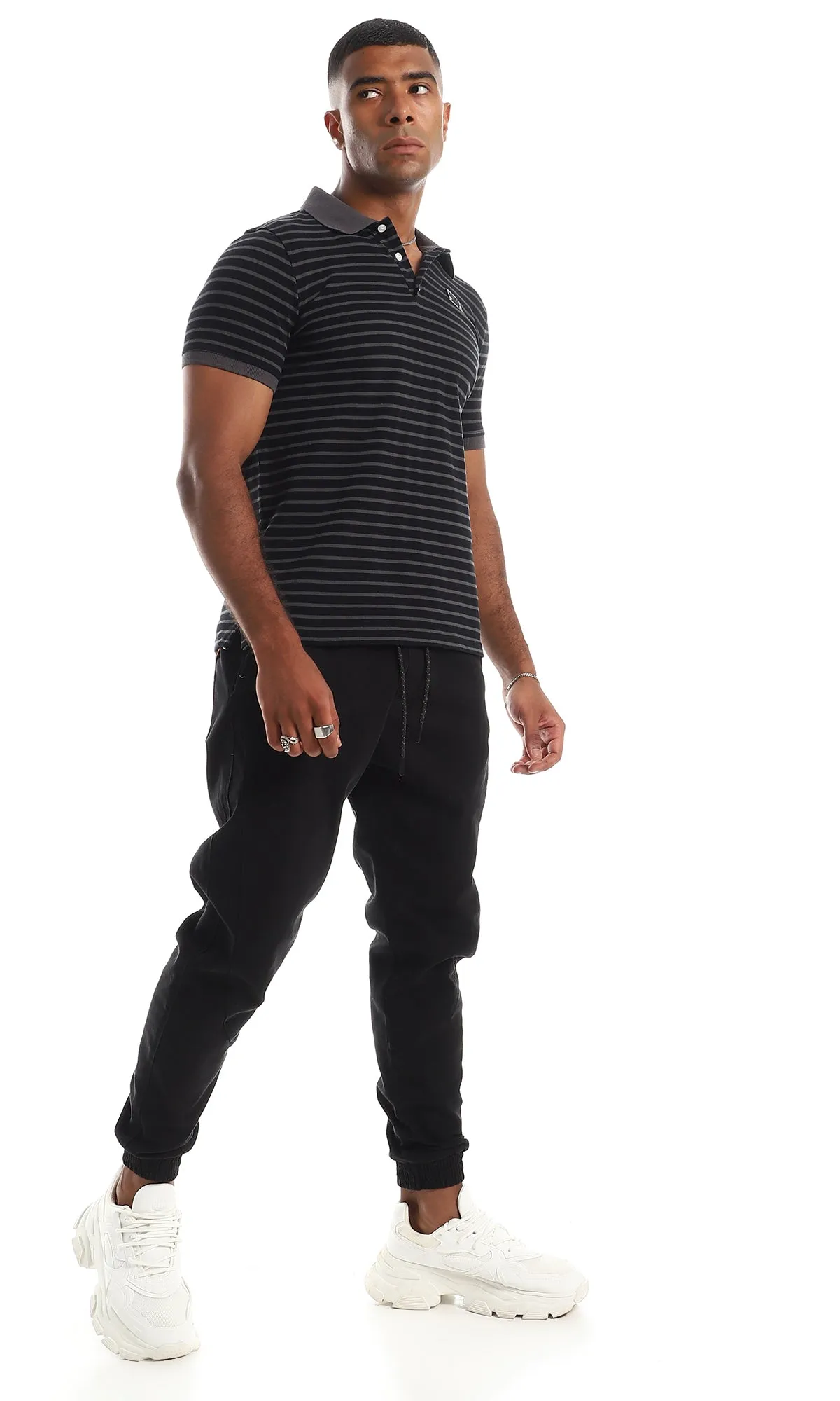 97909 Pique Horizontal Stripe Polo Shirt - Grey & Black