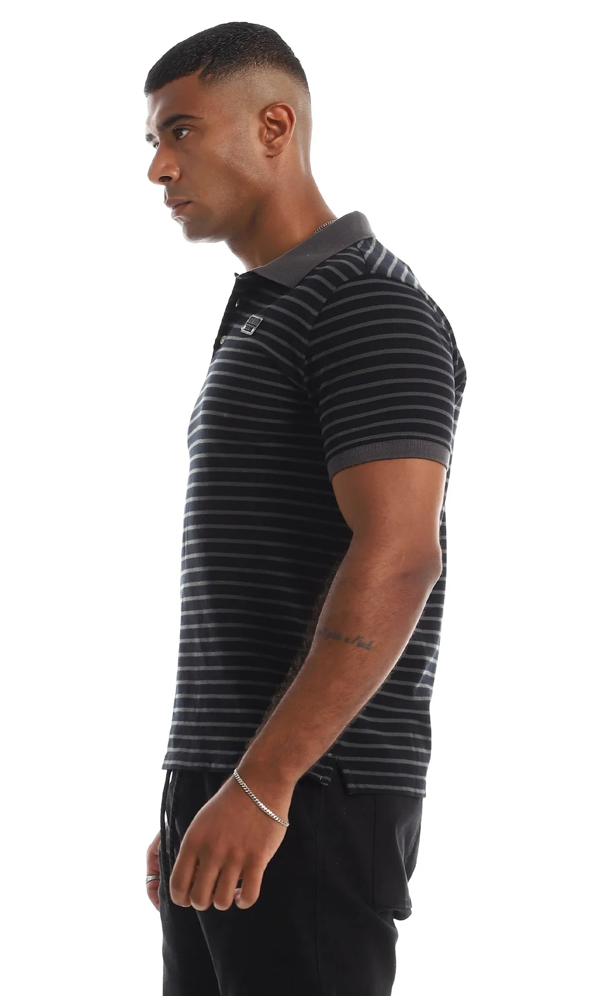 97909 Pique Horizontal Stripe Polo Shirt - Grey & Black