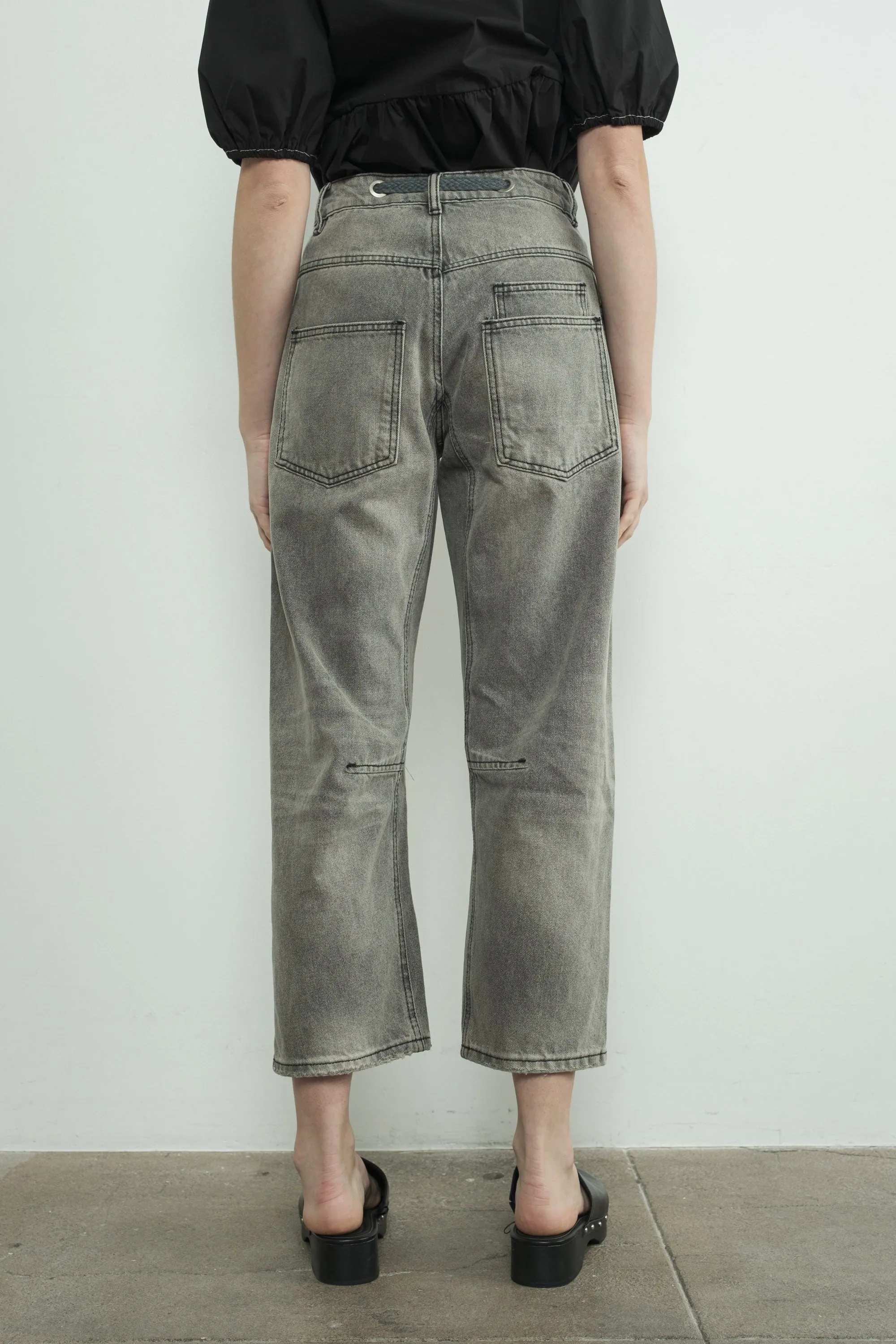 Barrel Denim Pants with Eyelet Waist