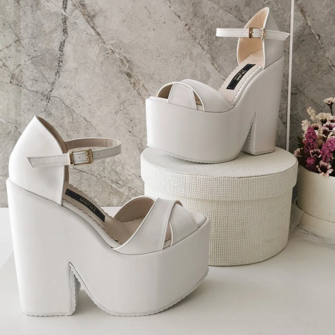 Cross Strap High Heel Bridal Wedge Shoes