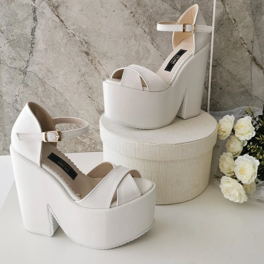 Cross Strap High Heel Bridal Wedge Shoes