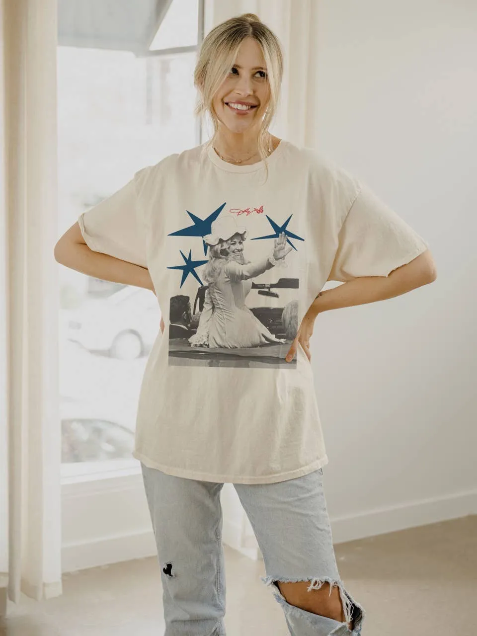 Dolly Parton All American Off White Thrifted Tee