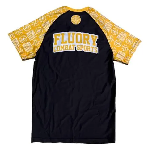 FLUORY RGF07 MUAY THAI BOXING MMA Training Rashguard T-Shirt S-XXXL Black Yellow