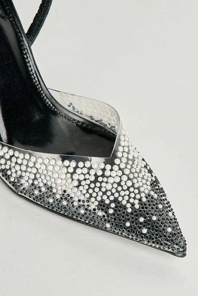 Hali Diamante & Pearl Embellished Perspex Pointy Shoes in Black