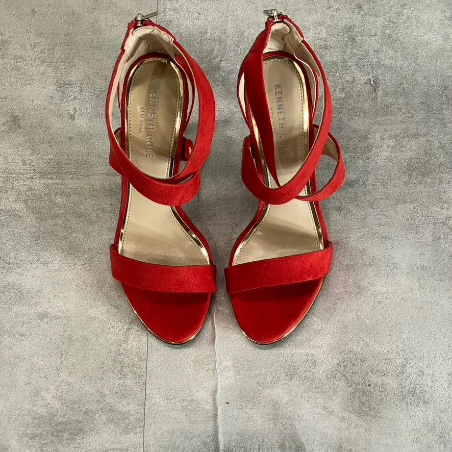 KENNETH COLE NEWYORK Women's Red Brooke Cross Heeled Round-Toe Dress Sandals SZ 6.5