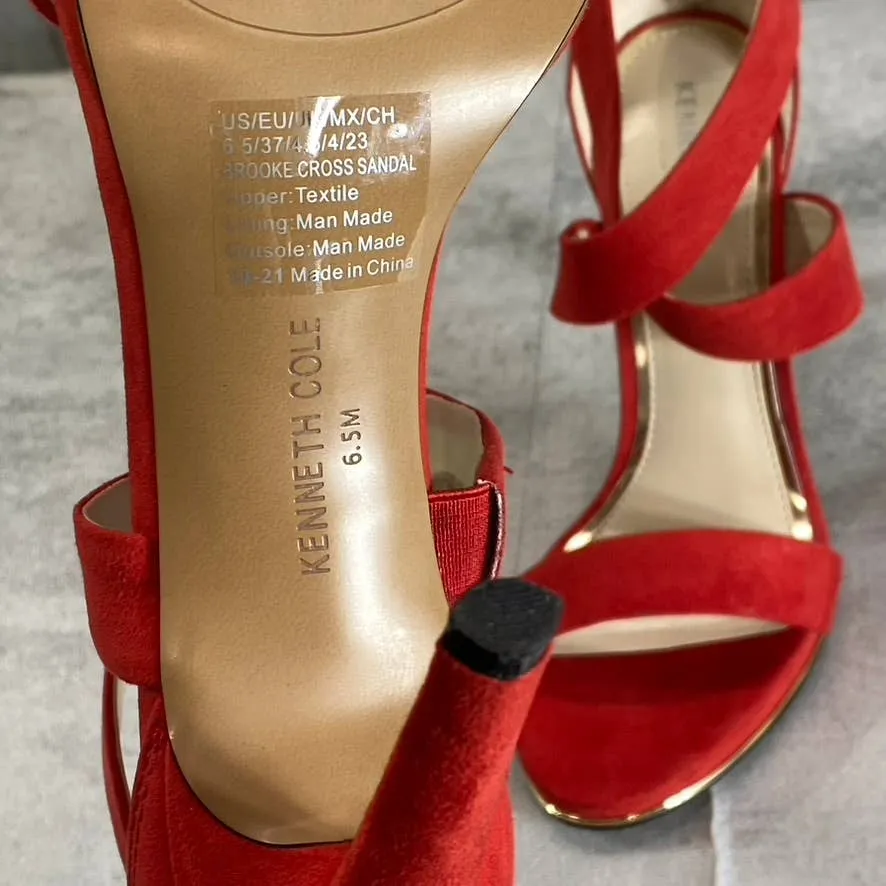 KENNETH COLE NEWYORK Women's Red Brooke Cross Heeled Round-Toe Dress Sandals SZ 6.5