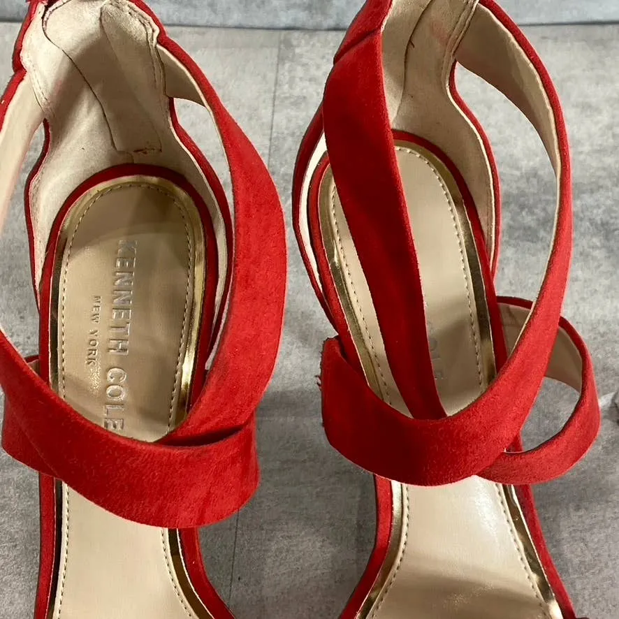 KENNETH COLE NEWYORK Women's Red Brooke Cross Heeled Round-Toe Dress Sandals SZ 6.5