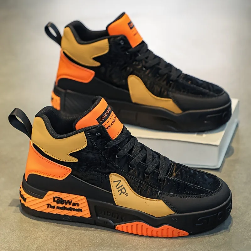 Men's Trendy High Top Platform Shoes, Non Slip Lace Up Skate Shoes, All Seasons Outdoor Walking Traveling Comfy