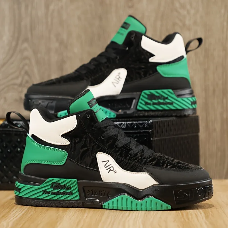 Men's Trendy High Top Platform Shoes, Non Slip Lace Up Skate Shoes, All Seasons Outdoor Walking Traveling Comfy
