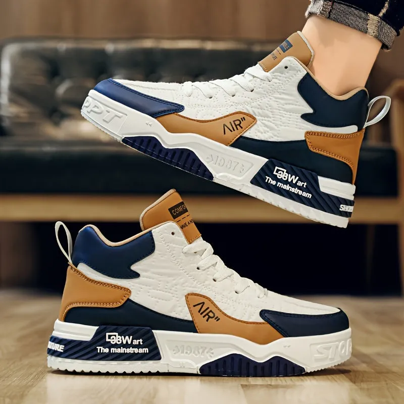 Men's Trendy High Top Platform Shoes, Non Slip Lace Up Skate Shoes, All Seasons Outdoor Walking Traveling Comfy