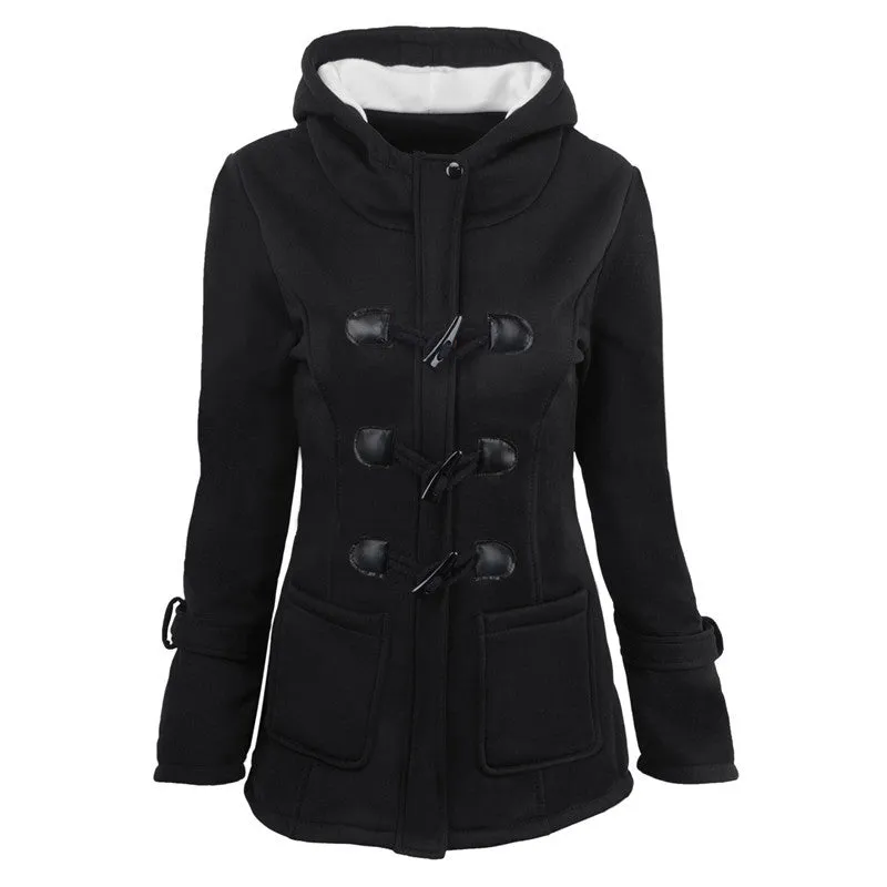 METAVERSMALL explosion autumn and winter hooded blended horn leather buckle medium and long coat jacket cotton clothes women thickened