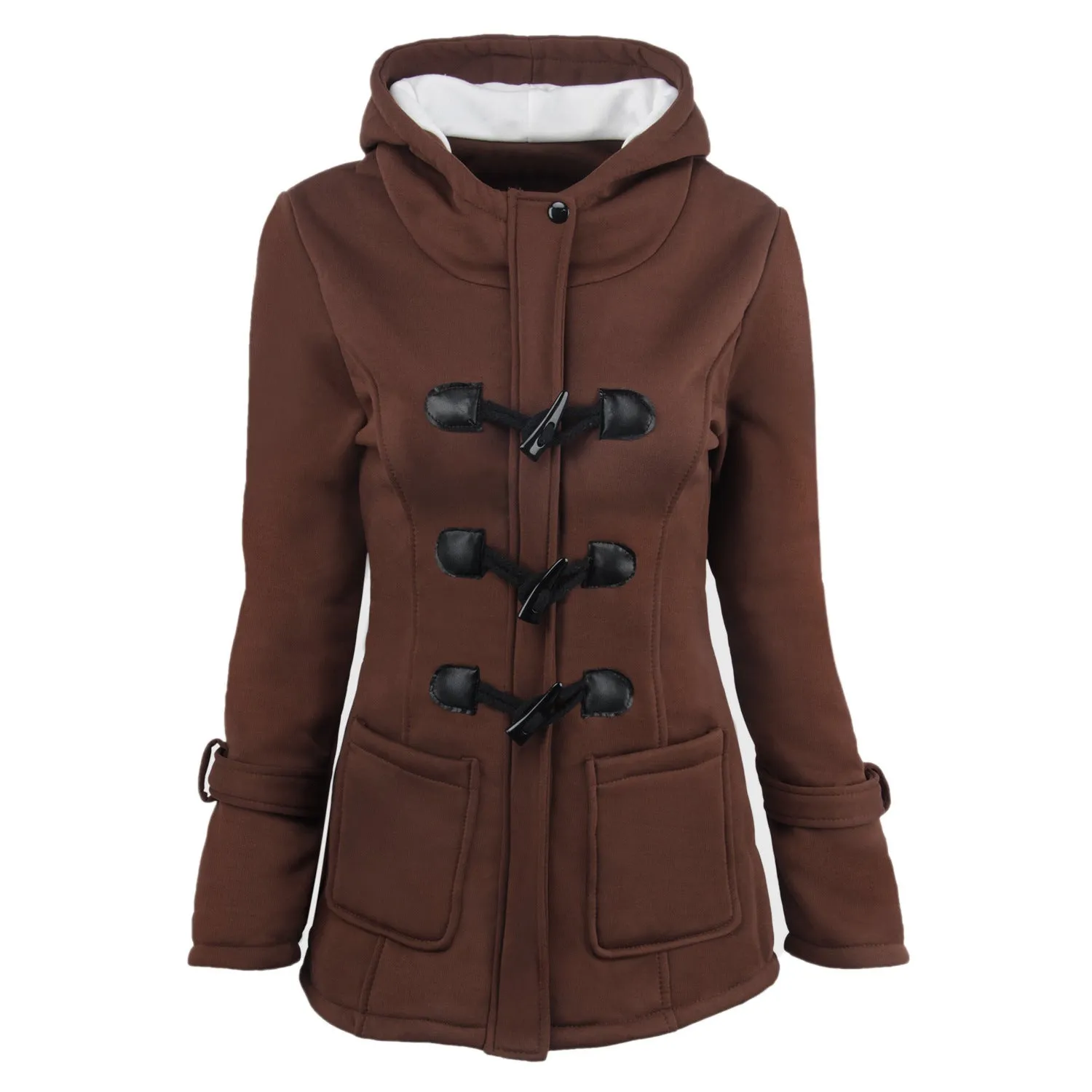 METAVERSMALL explosion autumn and winter hooded blended horn leather buckle medium and long coat jacket cotton clothes women thickened