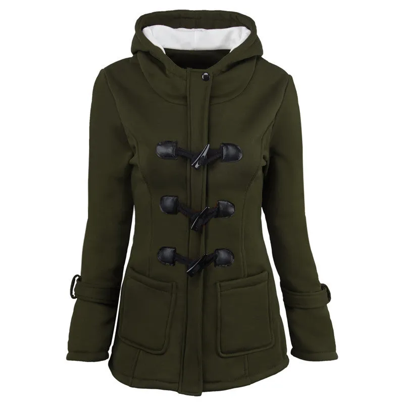 METAVERSMALL explosion autumn and winter hooded blended horn leather buckle medium and long coat jacket cotton clothes women thickened