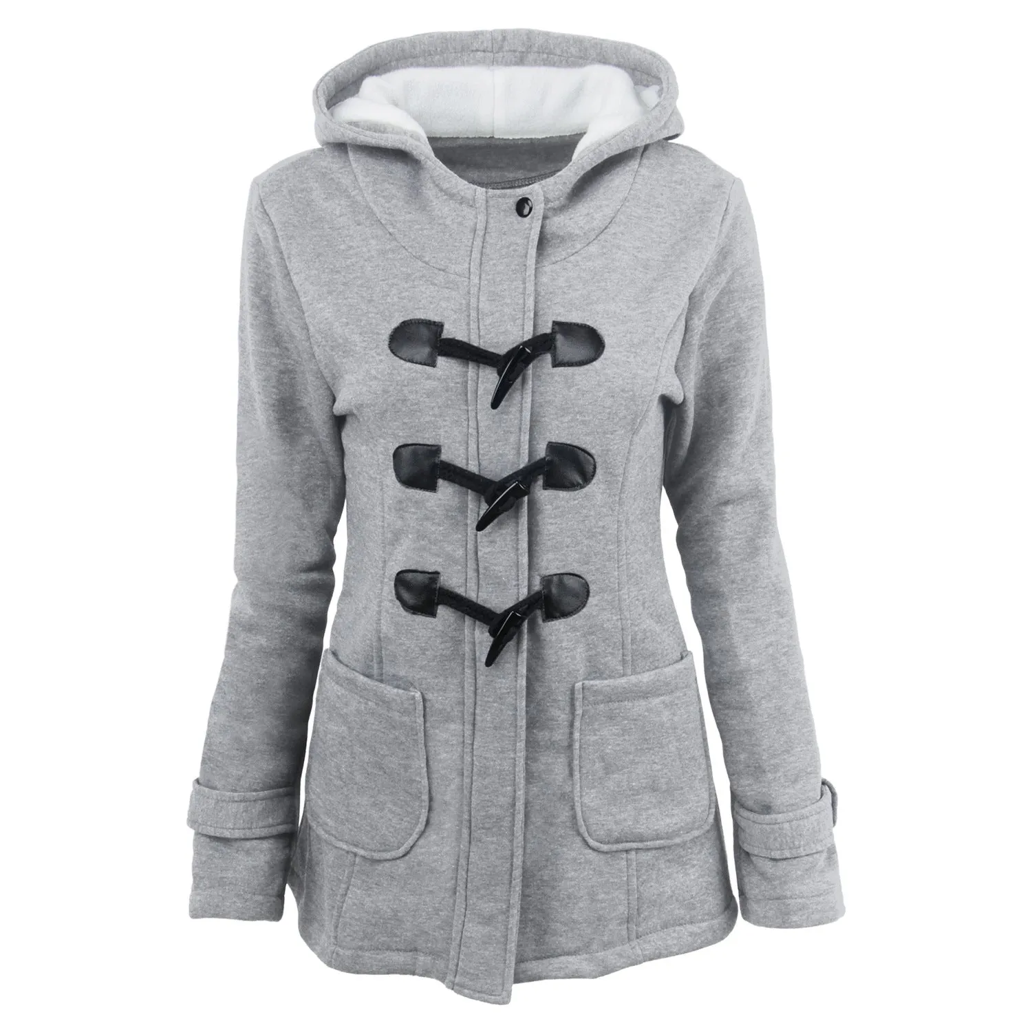 METAVERSMALL explosion autumn and winter hooded blended horn leather buckle medium and long coat jacket cotton clothes women thickened