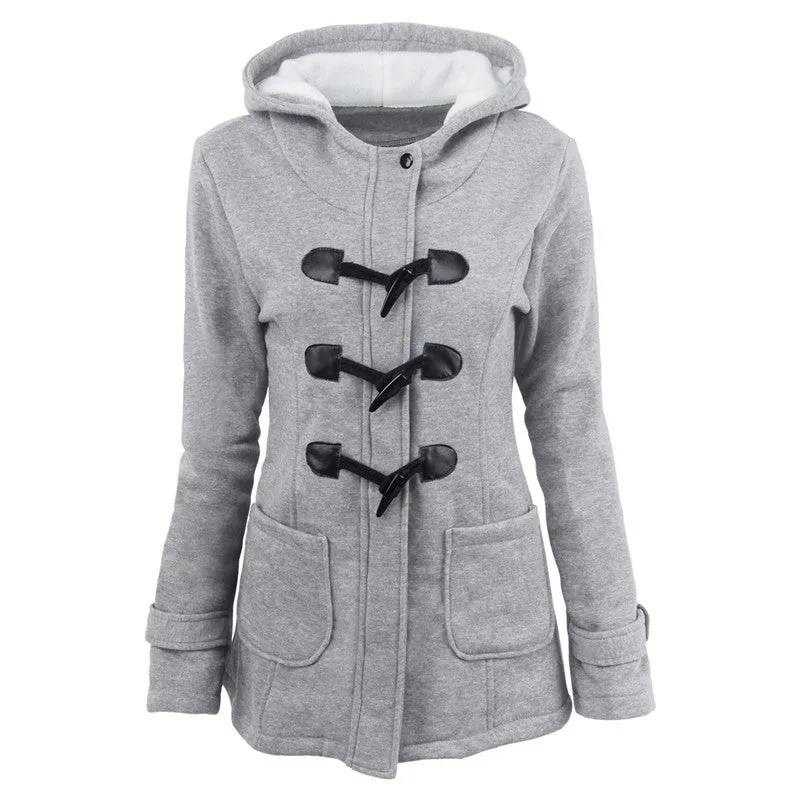 METAVERSMALL explosion autumn and winter hooded blended horn leather buckle medium and long coat jacket cotton clothes women thickened