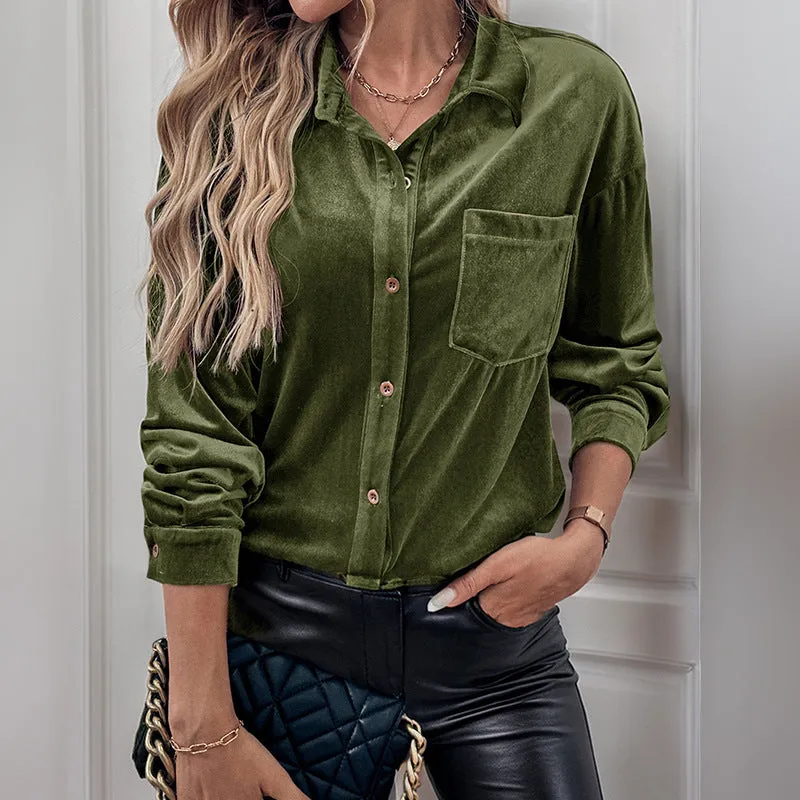 METAVERSMALL foreign trade lapel shirt New autumn and winter new 2025  long-sleeved velvet cardigan women's top