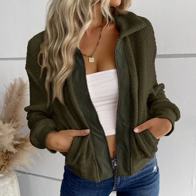 METAVERSMALL women's clothing New autumn and winter new 2025 2025 trade lamb wool cardigan lapel zipper jacket