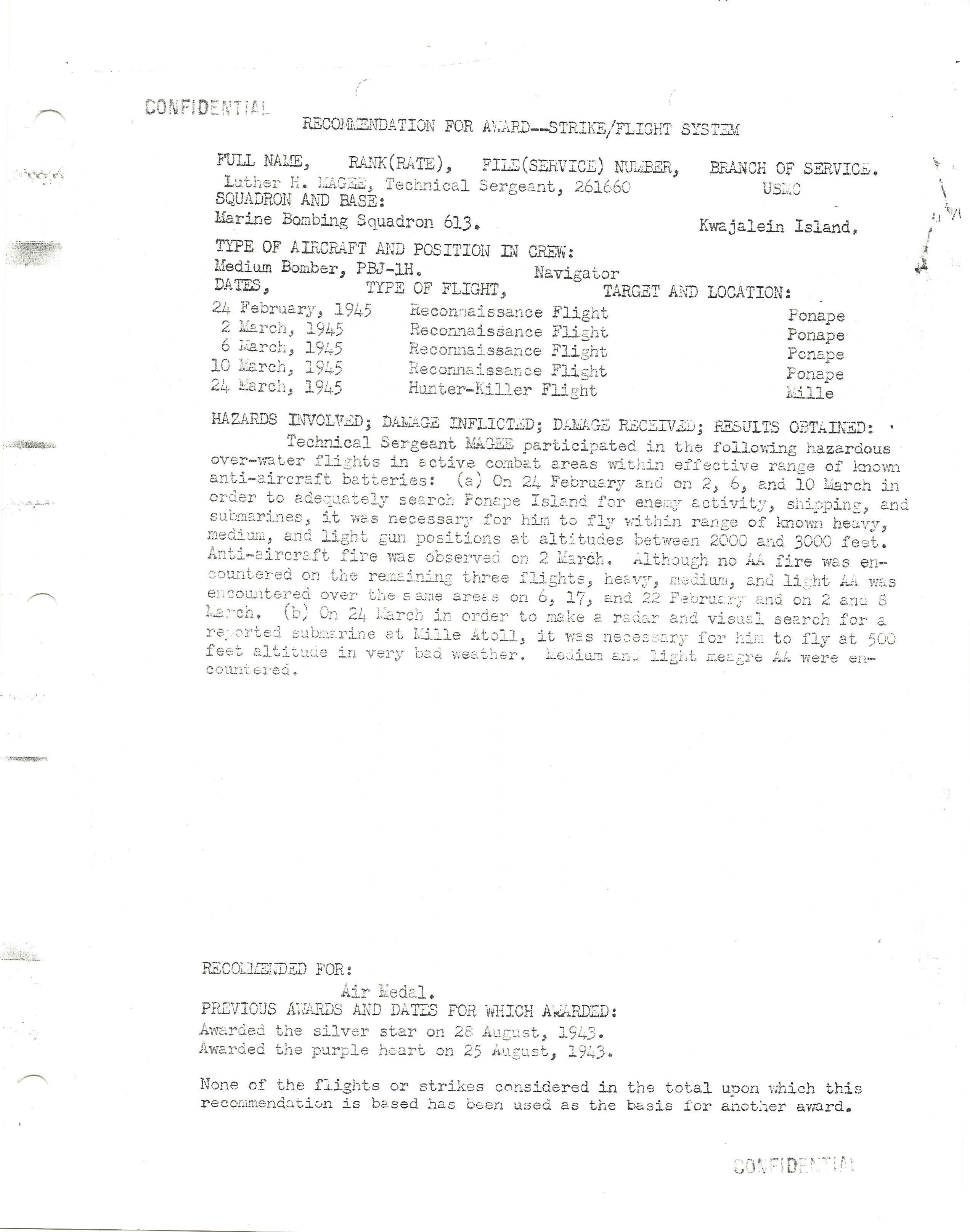 Original U.S. WWII USMC Paramarine 1st Parachute Battalion Named Silver Star Grouping