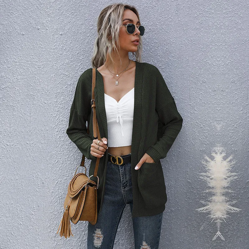 PEOPLETERRITORY New  New  Autumn and Winter  Casual Women's Clothing Basic Long Sleeve Solid Color Sweater Cardigan