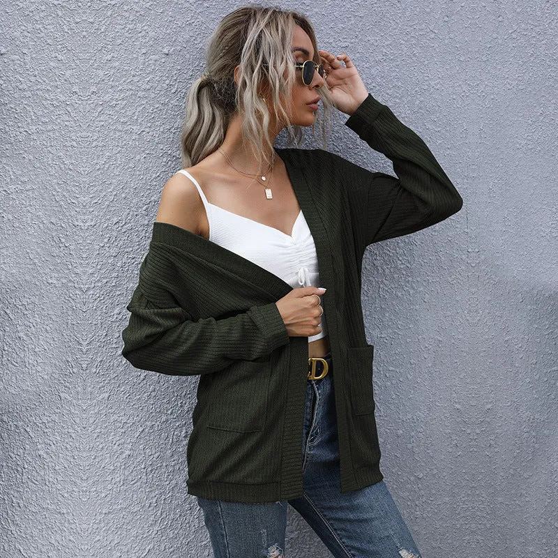 PEOPLETERRITORY New  New  Autumn and Winter  Casual Women's Clothing Basic Long Sleeve Solid Color Sweater Cardigan