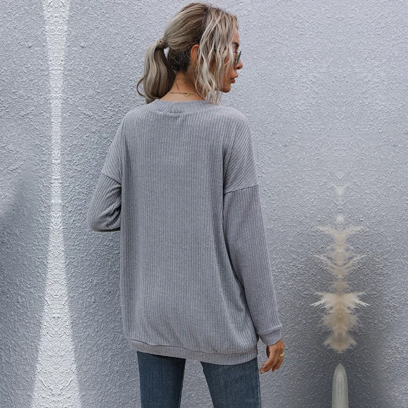 PEOPLETERRITORY New  New  Autumn and Winter  Casual Women's Clothing Basic Long Sleeve Solid Color Sweater Cardigan