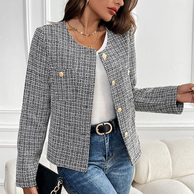 PEOPLETERRITORY New New autumn and winter new  Xiaoxiangfeng top design jacket  plaid cardigan