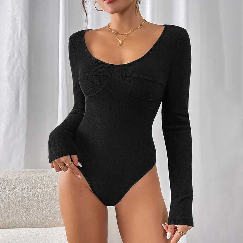 PEOPLETERRITORY New New autumn new   round neck polished pit strip black long-sleeved onesie