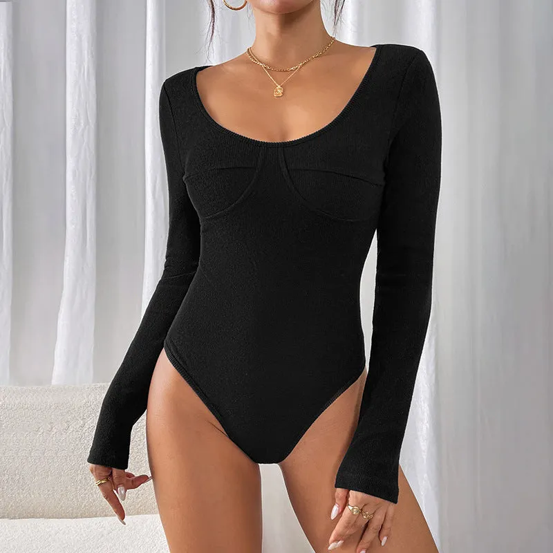 PEOPLETERRITORY New New autumn new   round neck polished pit strip black long-sleeved onesie