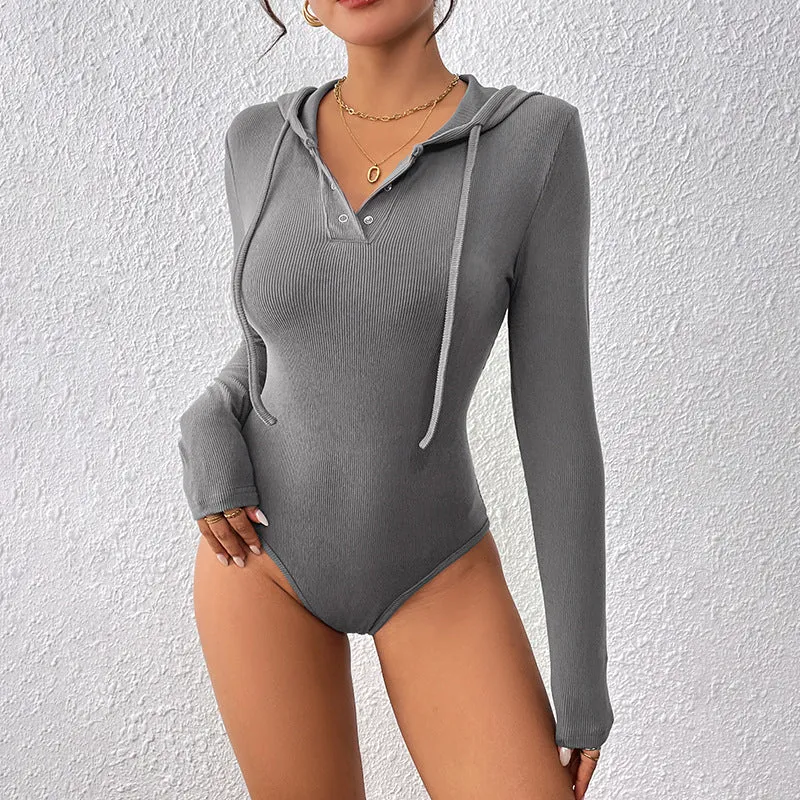 PEOPLETERRITORY   solid color slim fashion jumpsuit autumn and winter new hooded pit strips ins wind jumpsuit