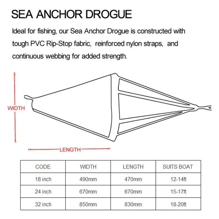 PVC Traction Drift Brake Fishing Sea Anchor, Size: 24 inch Blue With Black Rope Float