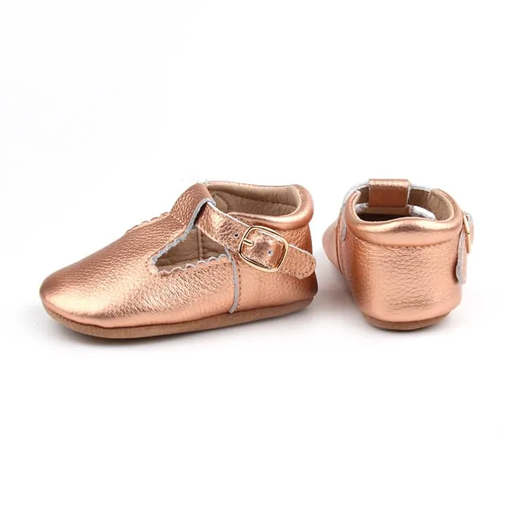 Riley T-Straps - Rose Gold Scalloped