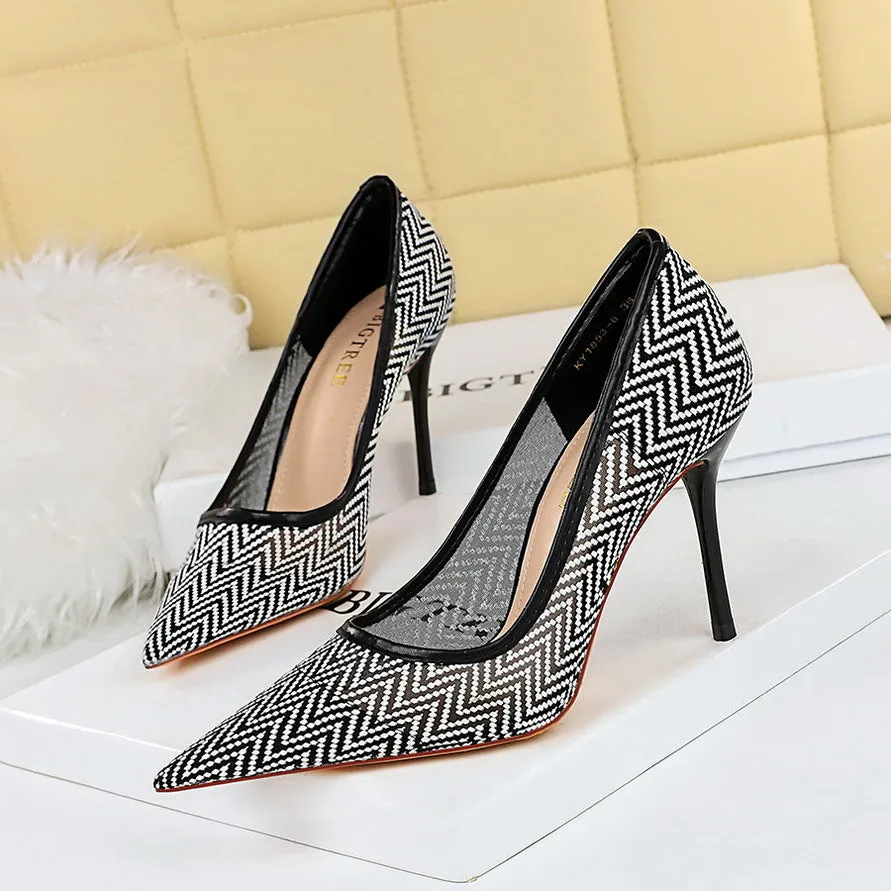 Sensual Webbed Lace Hollow Stiletto Heels Shoes