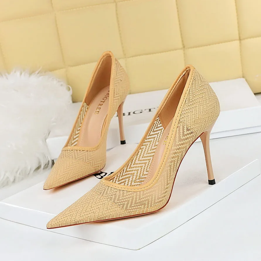 Sensual Webbed Lace Hollow Stiletto Heels Shoes