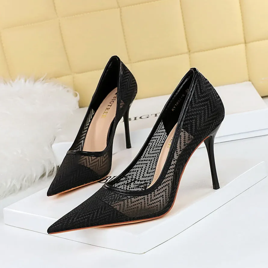 Sensual Webbed Lace Hollow Stiletto Heels Shoes