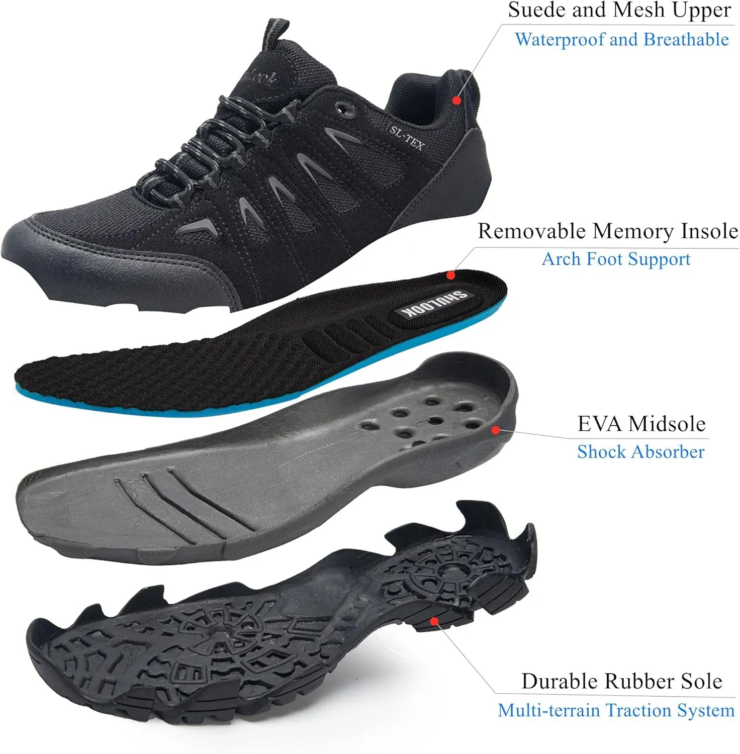 SHULOOK Men's Waterproof Hiking Shoes Lightweight anti Slip