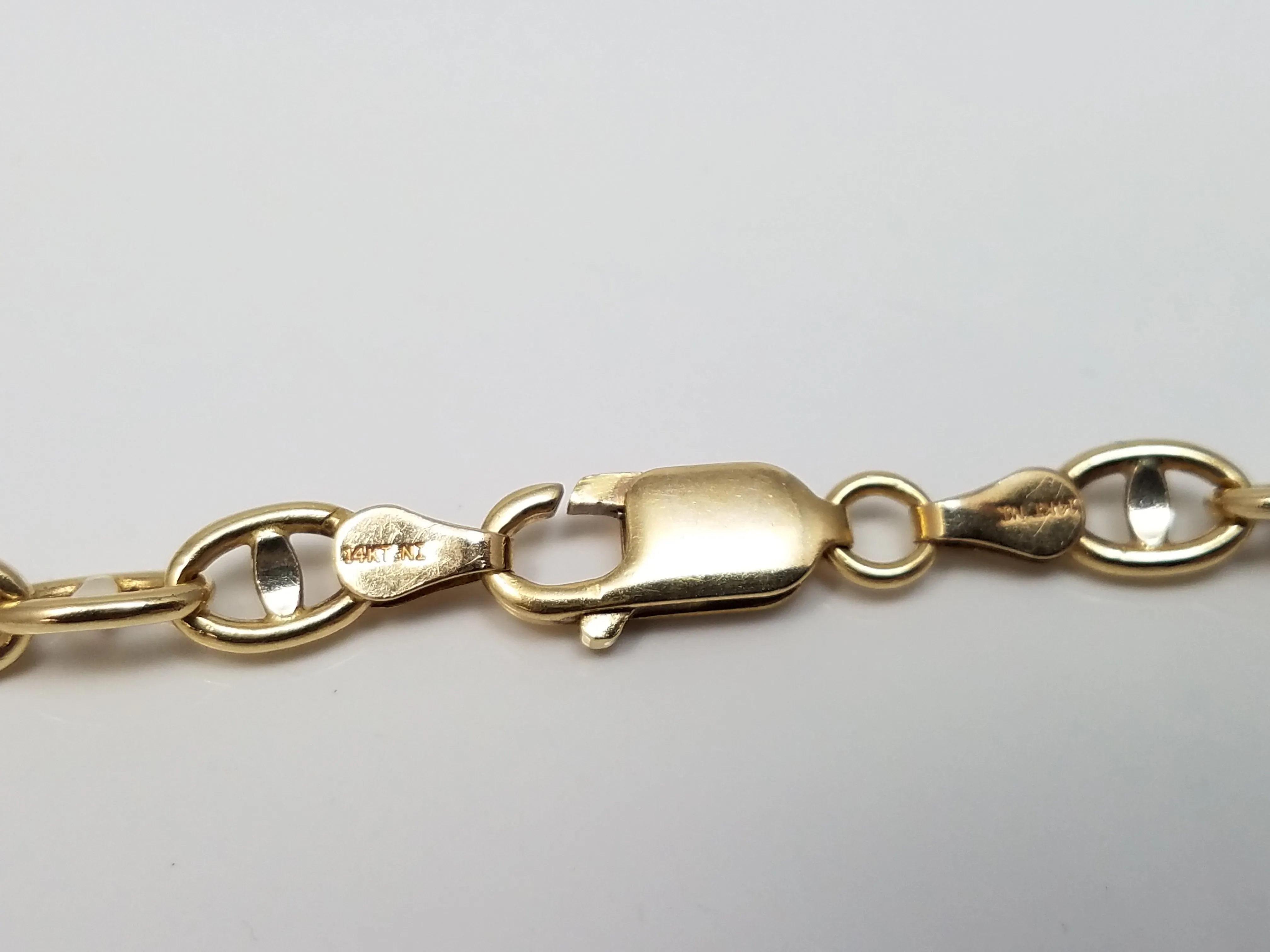 Sporty 21.5" Solid 14k Yellow Gold Fancy Mariner Link Chain Necklace Italy