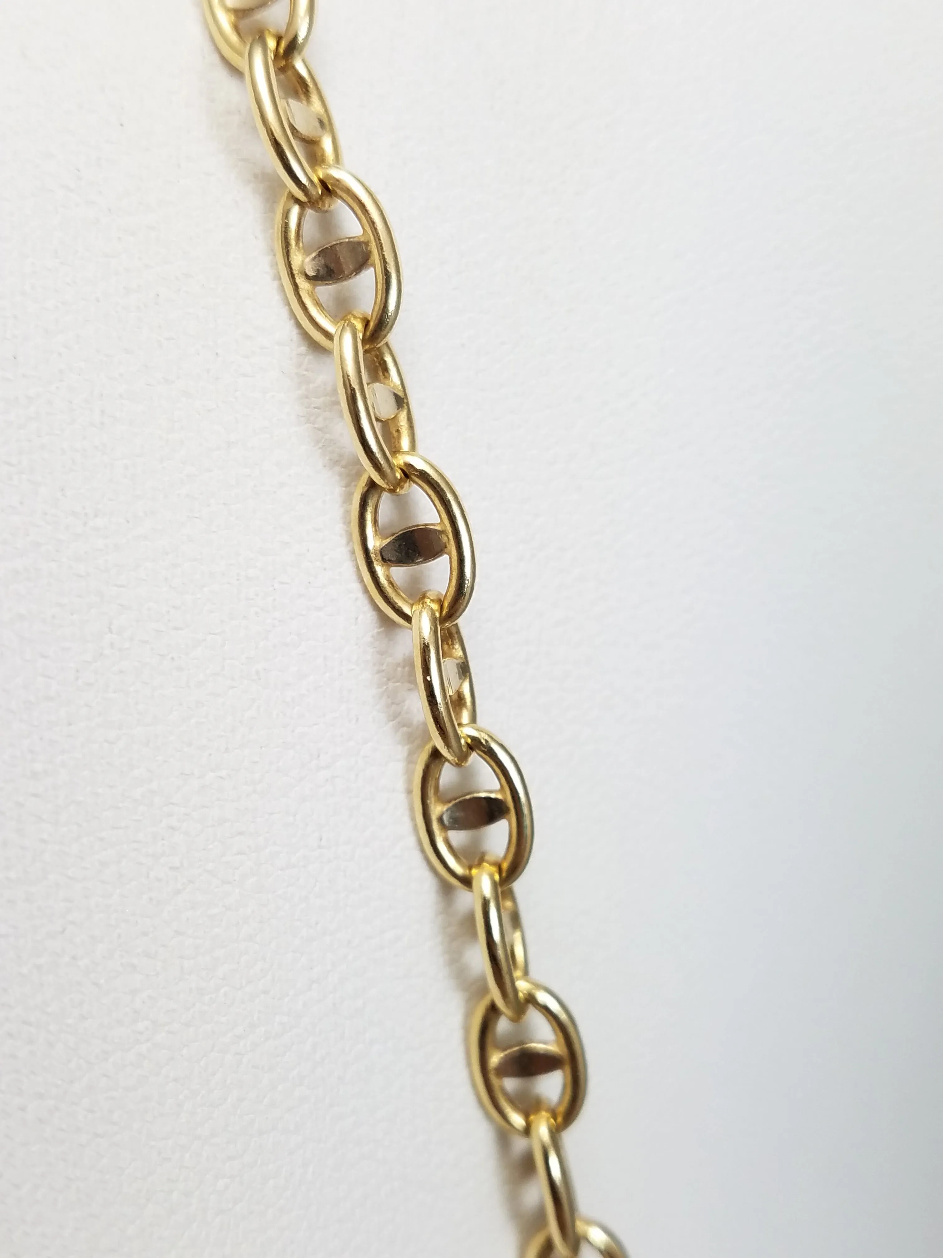Sporty 21.5" Solid 14k Yellow Gold Fancy Mariner Link Chain Necklace Italy