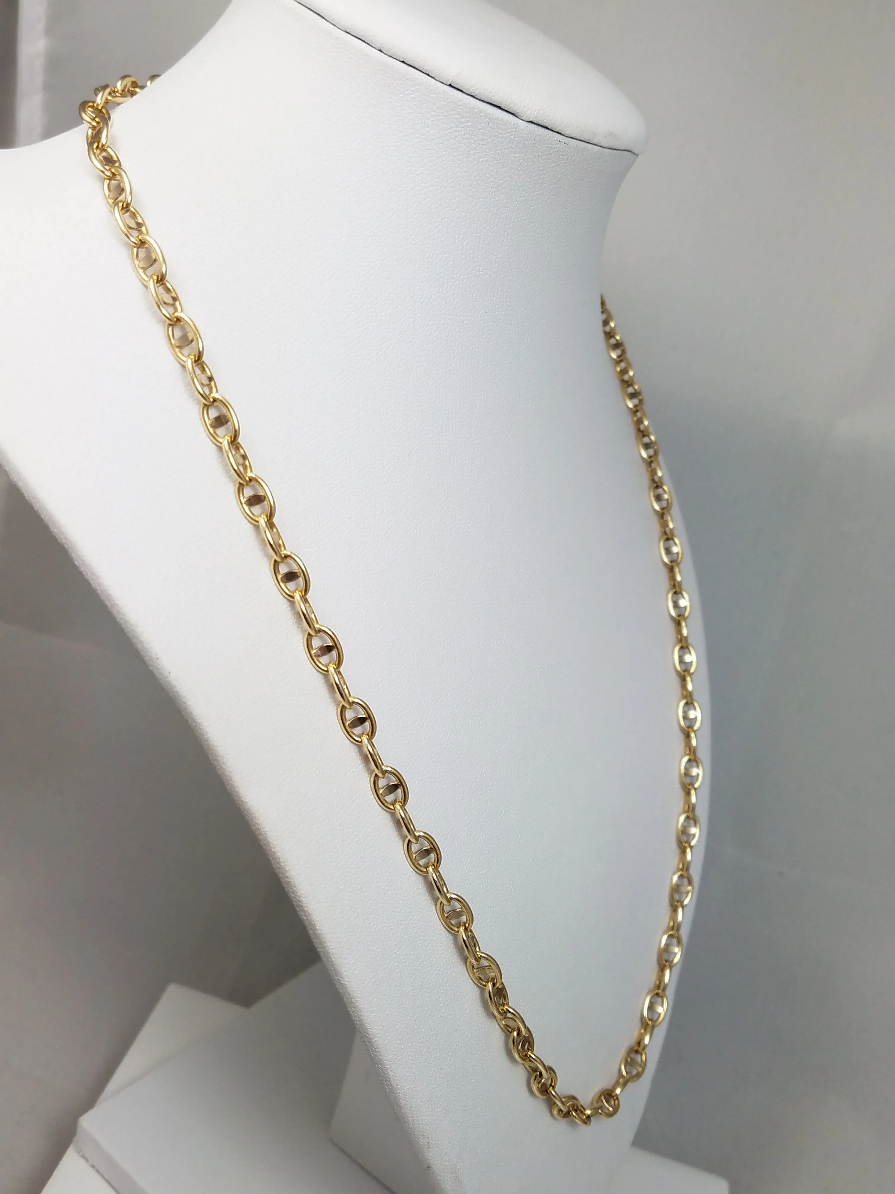 Sporty 21.5" Solid 14k Yellow Gold Fancy Mariner Link Chain Necklace Italy
