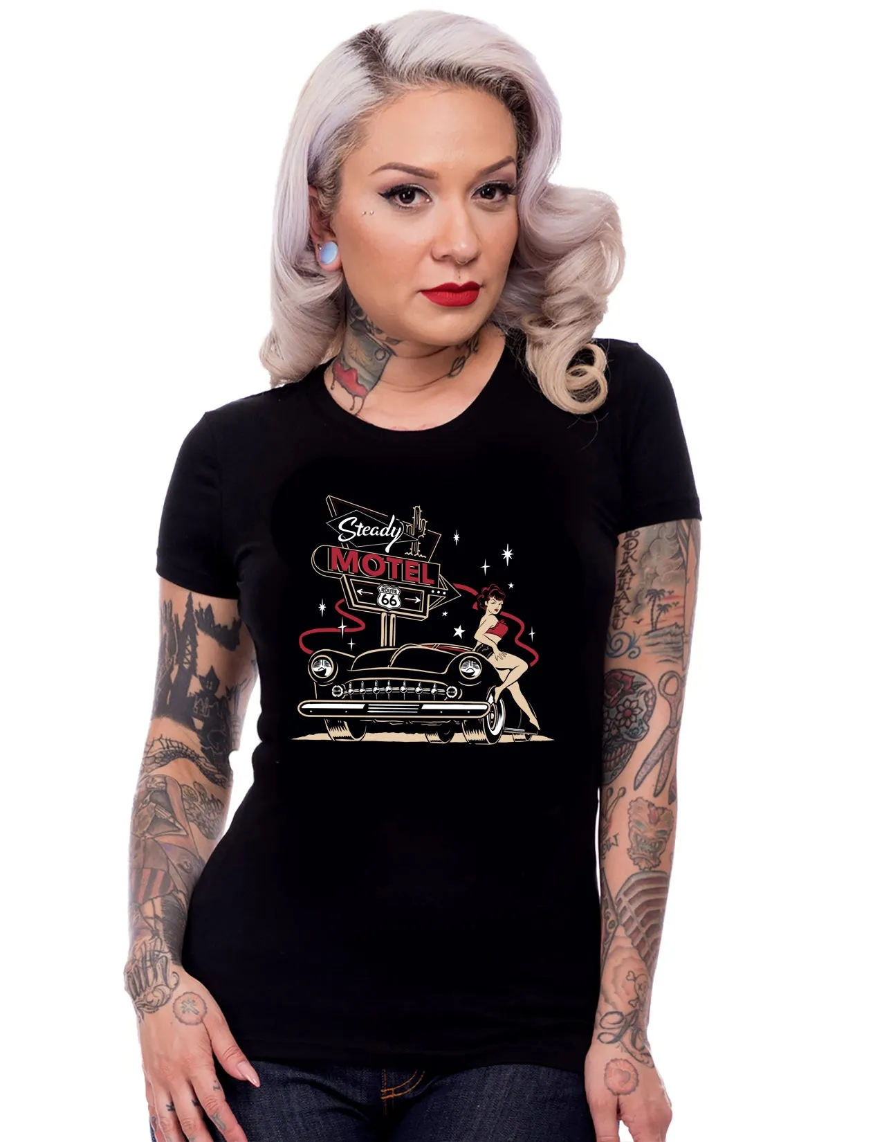 Steady Motel 66 Women's Tee in Black