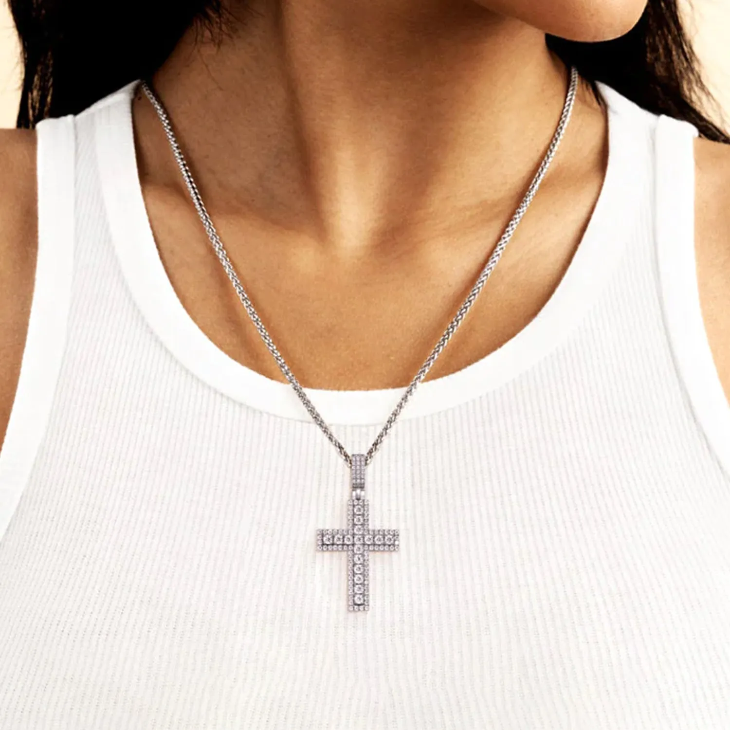 Women's Iced Double Layered Cross Pendant